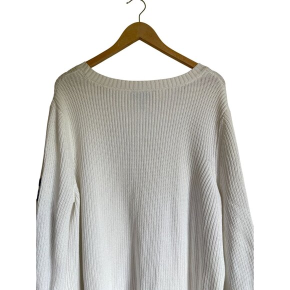 Lane Bryant Size 22/24 White Ribbed Floral Embroidered Sleeve Crewneck Sweater B - Picture 6 of 9